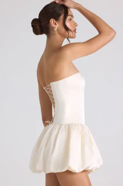 Oh Polly Party Dresses | Birthday^Lace-Up Bubble Hem Corset Mini Dress in Ivory