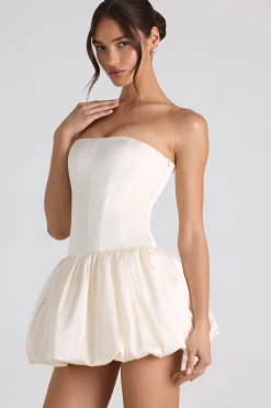 Oh Polly Party Dresses | Birthday^Lace-Up Bubble Hem Corset Mini Dress in Ivory