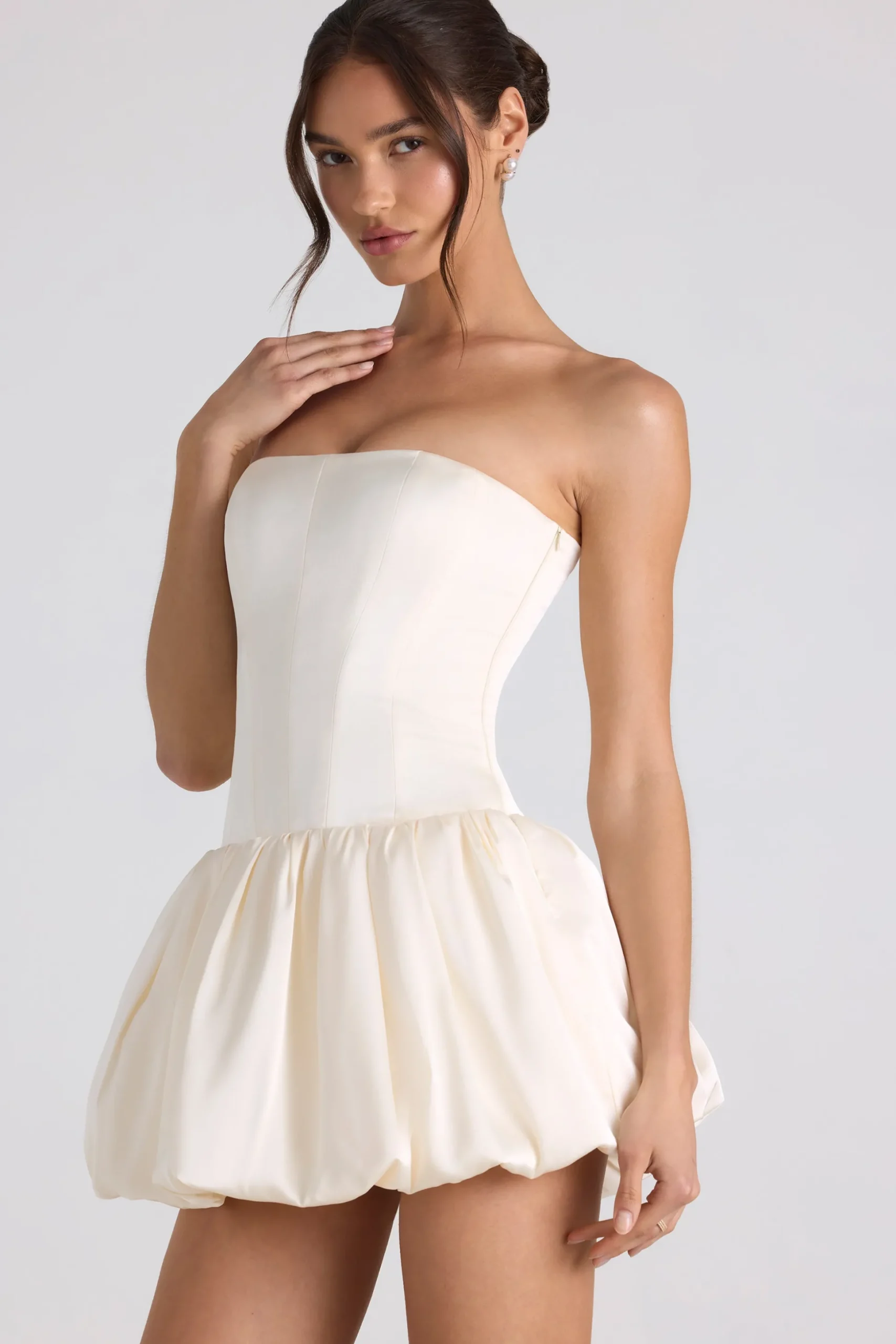 Oh Polly Party Dresses | Birthday^Lace-Up Bubble Hem Corset Mini Dress in Ivory