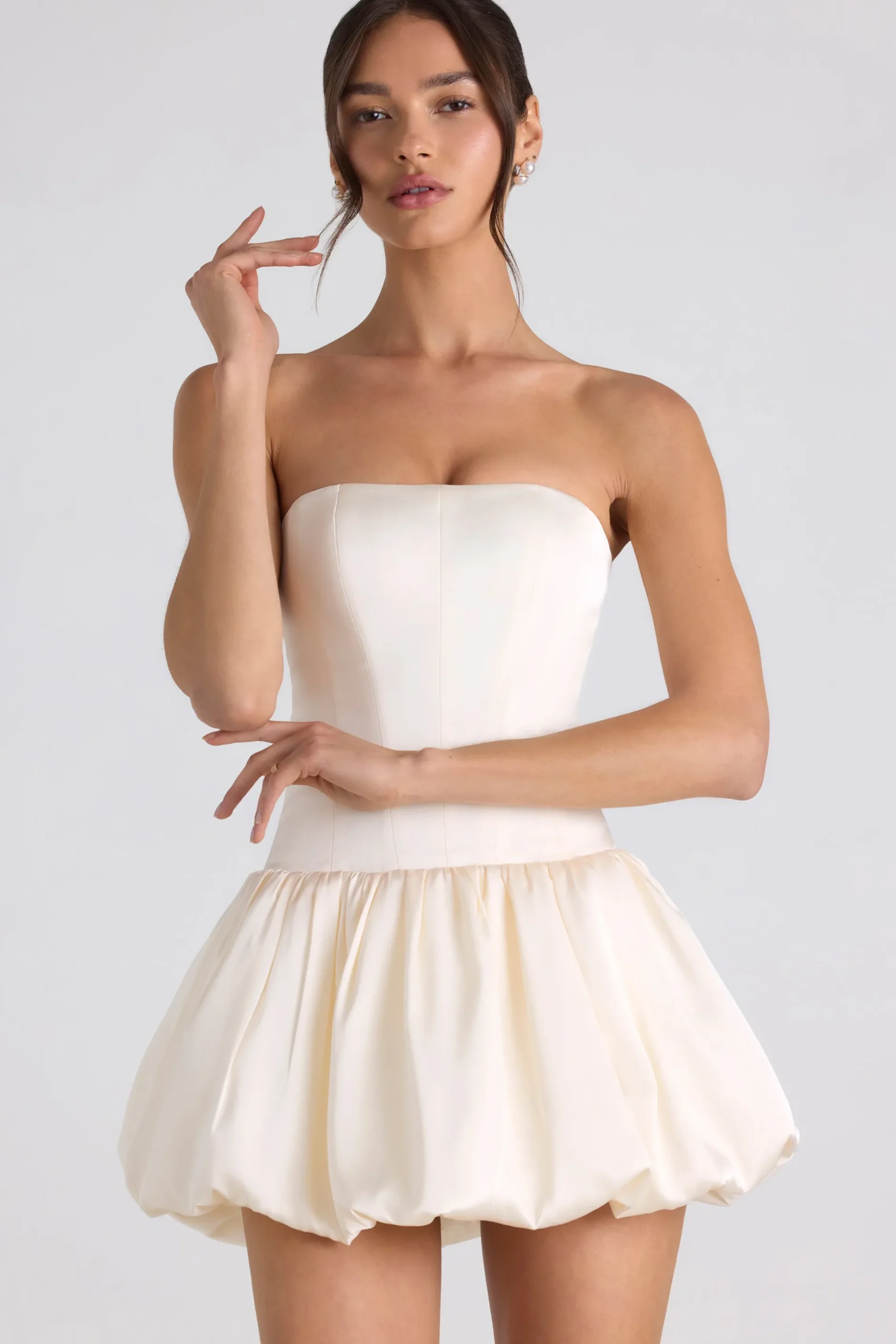 Oh Polly Party Dresses | Birthday^Lace-Up Bubble Hem Corset Mini Dress in Ivory