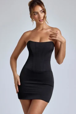Oh Polly Night Out | Satin Dresses^Lace-Up Corset Mini Dress in Black