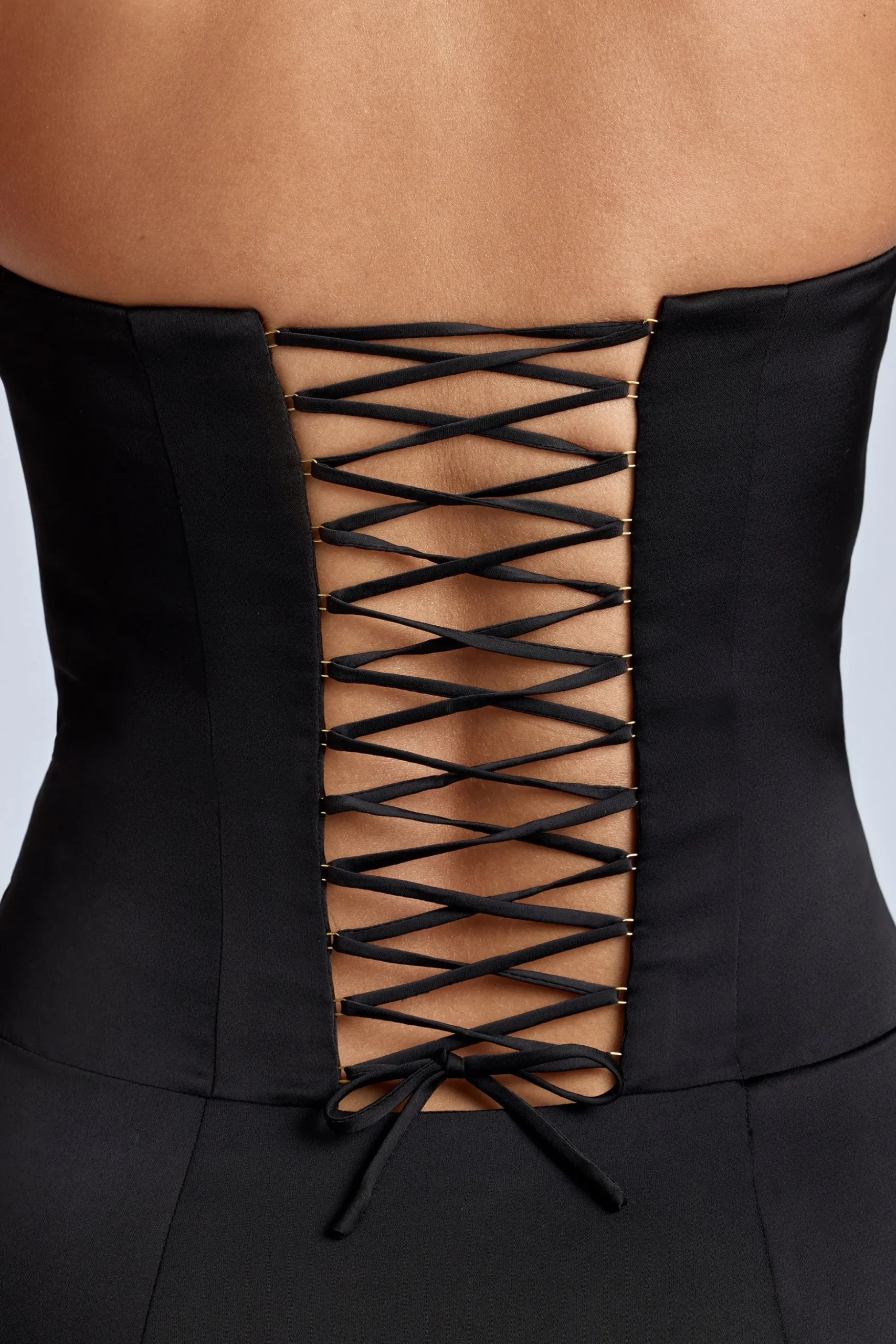 Oh Polly Night Out | Satin Dresses^Lace-Up Corset Mini Dress in Black