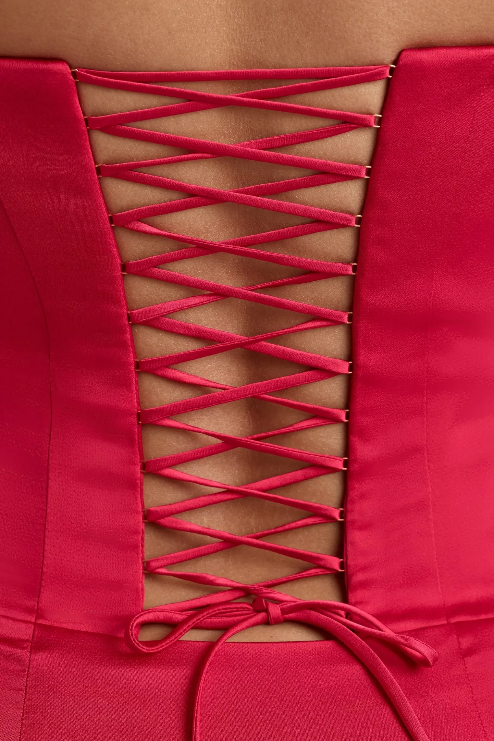 Oh Polly Night Out | Satin Dresses^Lace-Up Corset Mini Dress in Cherry Red CherryRed