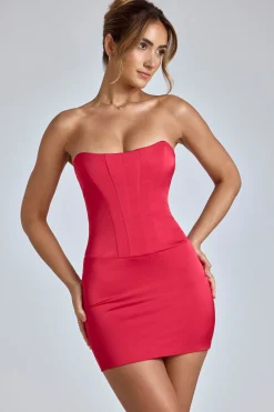 Oh Polly Night Out | Satin Dresses^Lace-Up Corset Mini Dress in Cherry Red CherryRed