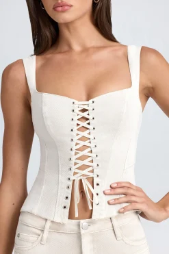 Oh Polly Co-Ords | Tops^Lace-Up Corset Top in Ecru