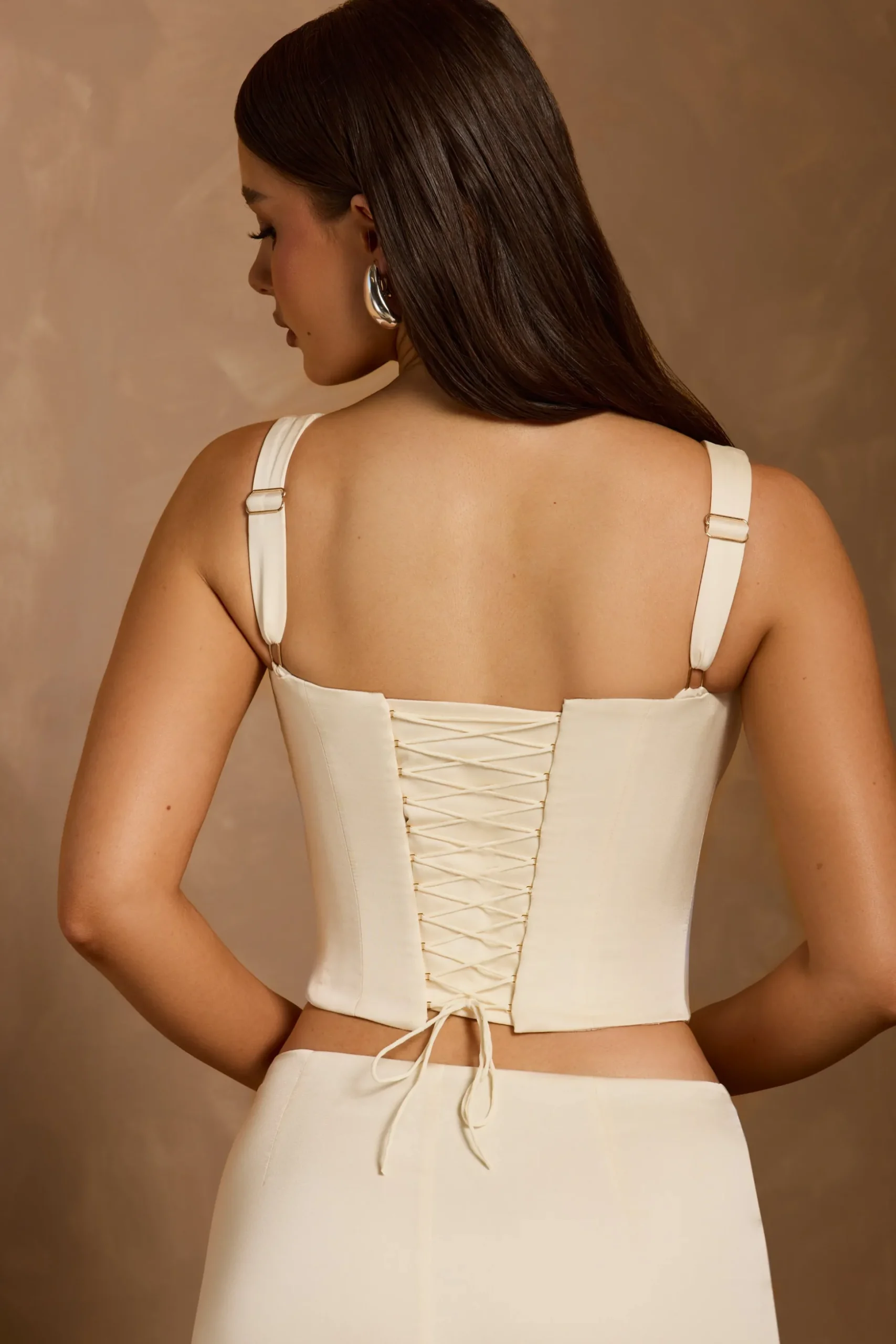 Oh Polly Co-Ords | Tops^Lace-Up Corset Top in Ivory