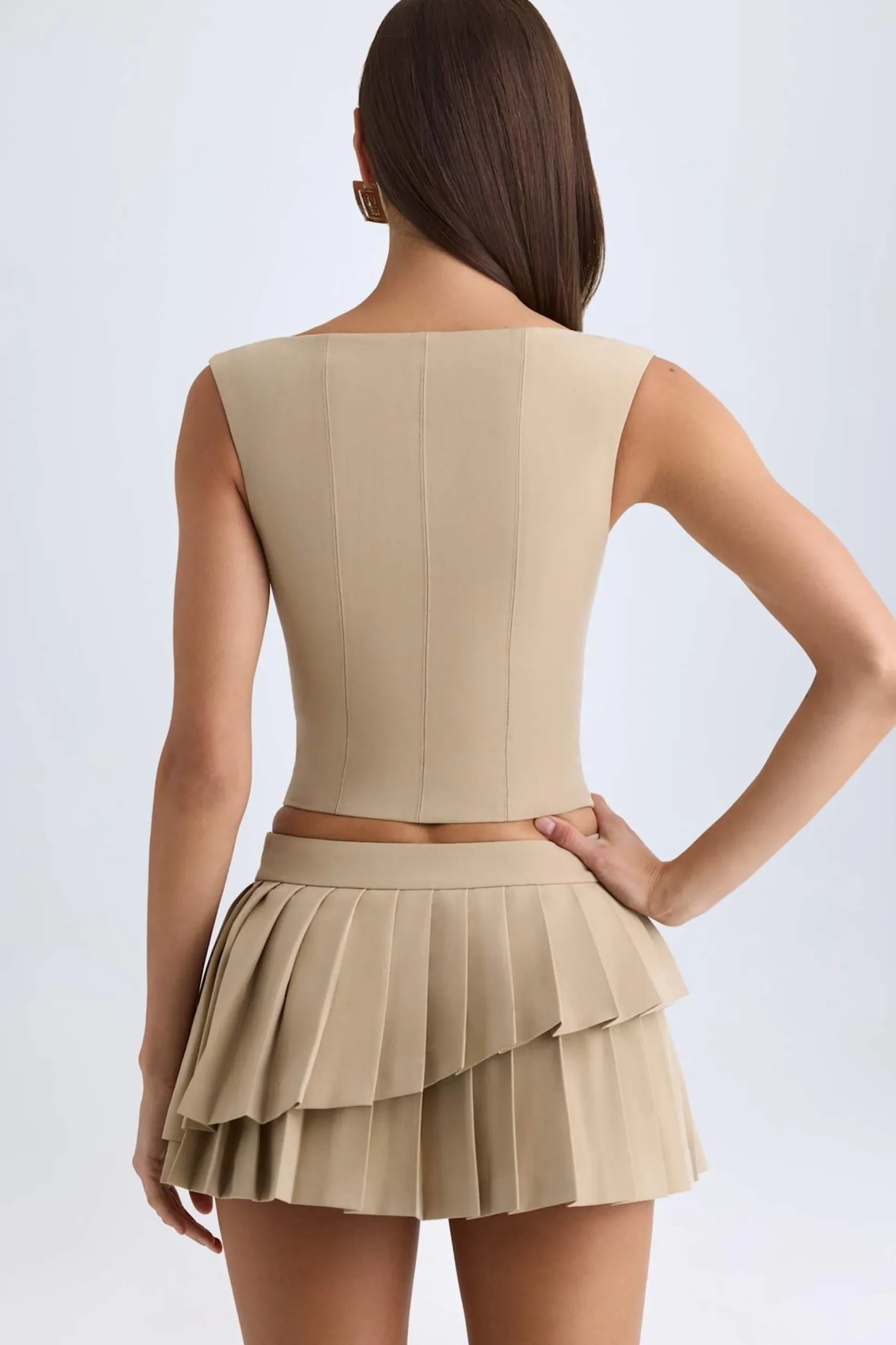 Oh Polly Skirts & Skorts | Bottoms^Layered Pleated Low-Rise Mini Skirt in Camel