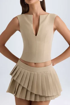Oh Polly Skirts & Skorts | Bottoms^Layered Pleated Low-Rise Mini Skirt in Camel