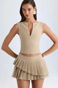 Oh Polly Skirts & Skorts | Bottoms^Layered Pleated Low-Rise Mini Skirt in Camel