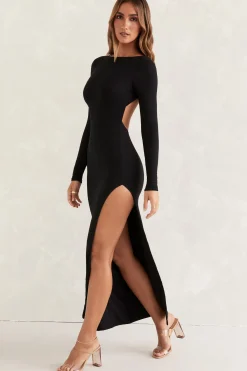 Oh Polly Tencel™ Modal Dresses^Long Sleeve Backless Maxi Dress in Black
