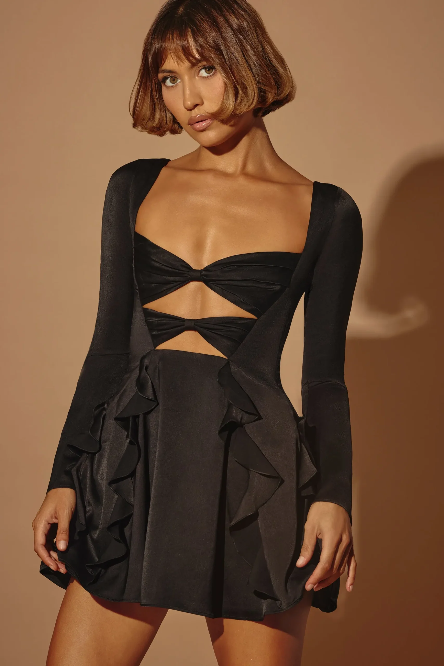 Oh Polly Women'S Clothing Sale - $65 And Under | Women'S Clothing Sale - $40 And Under^Long Sleeve Bow Mini Dress in Black