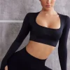 Oh Polly Matching Sets^Long Sleeve Crop Top in Jet Black JetBlack
