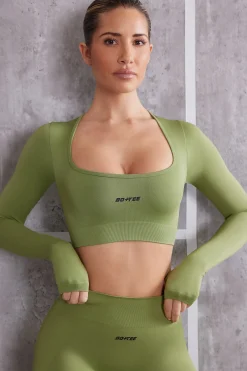Oh Polly Women'S Clothing Sale - $65 And Under | Women'S Clothing Sale - $40 And Under^Long Sleeve Crop Top in Olive
