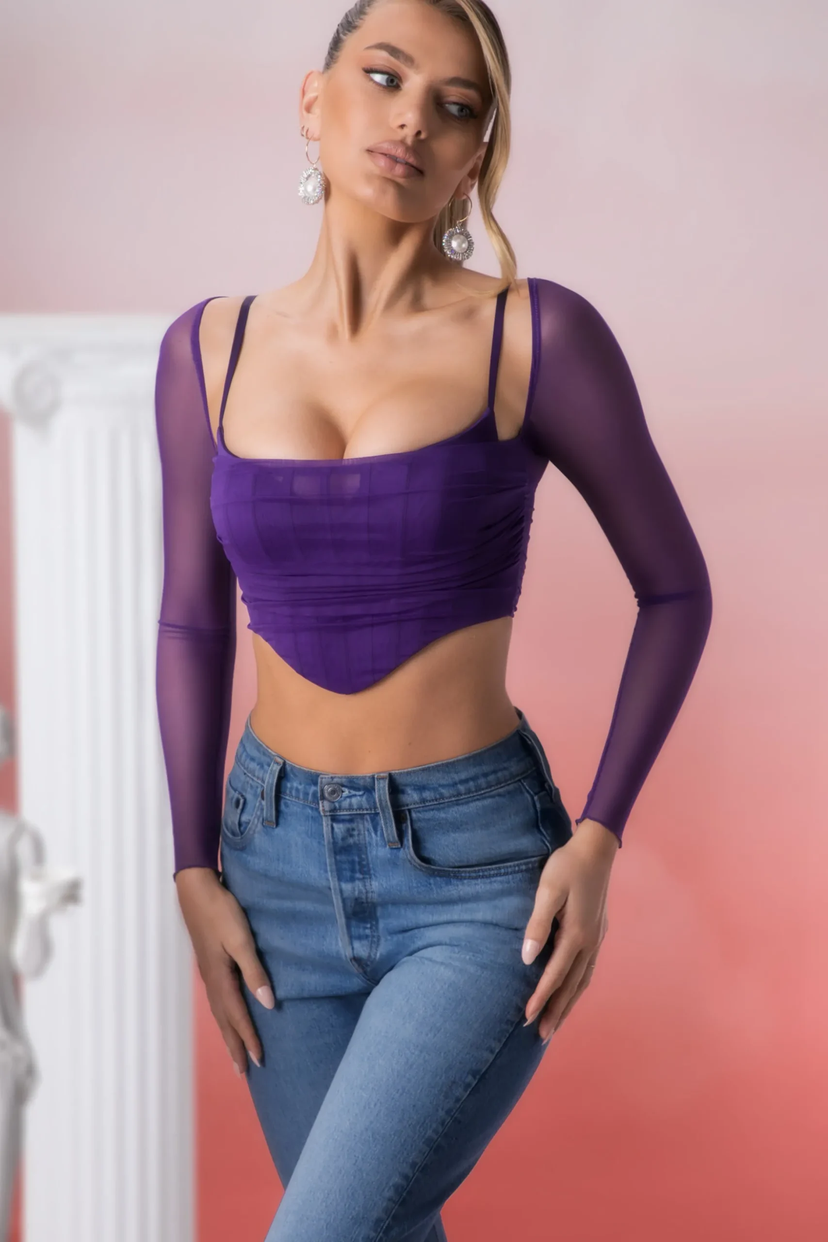 Oh Polly Women'S Clothing Sale - $65 And Under | Women'S Clothing Sale - $40 And Under^Long Sleeve Crop Top in Violet