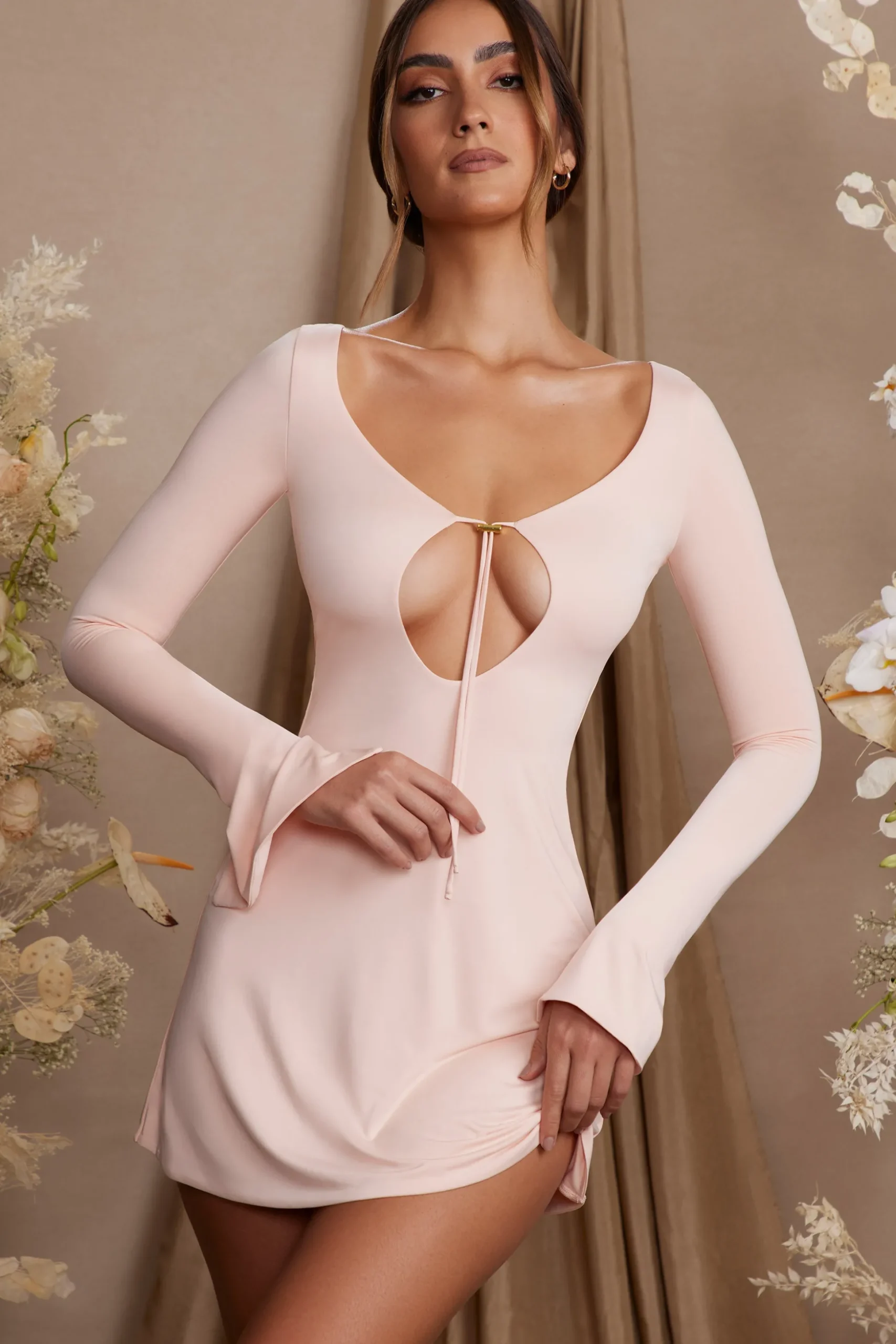 Oh Polly Women'S Clothing Sale - $65 And Under | Women'S Clothing Sale - $40 And Under^Long Sleeve Cut Out A-Line Mini Dress in Blush