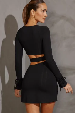 Oh Polly Tencel™ Modal Dresses^Long Sleeve Cut Out Mini Dress in Black