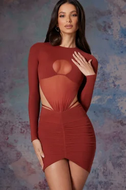 Oh Polly Women'S Clothing Sale - $65 And Under | Women'S Clothing Sale - $40 And Under^Long Sleeve Cut Out Mini Dress in Brick