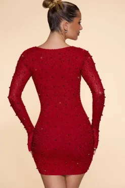 Oh Polly Party Dresses | Embellished Dresses^Long Sleeve Deep Plunge Mini Dress in Red