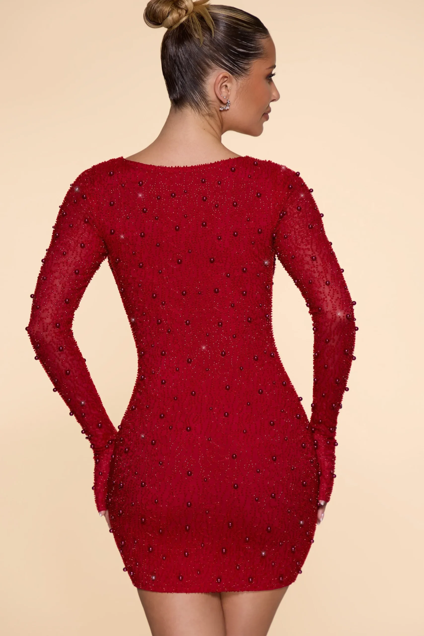 Oh Polly Party Dresses | Embellished Dresses^Long Sleeve Deep Plunge Mini Dress in Red