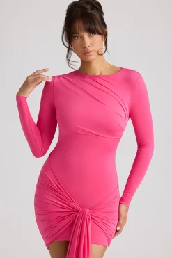 Oh Polly Women'S Clothing Sale - $65 And Under | Night Out^Long Sleeve Draped Mini Dress in Magenta