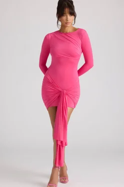 Oh Polly Women'S Clothing Sale - $65 And Under | Night Out^Long Sleeve Draped Mini Dress in Magenta