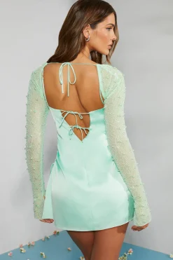 Oh Polly Women'S Clothing Sale - $65 And Under | Women'S Clothing Sale - $40 And Under^Long Sleeve Embellished A-line Mini Dress in Mint