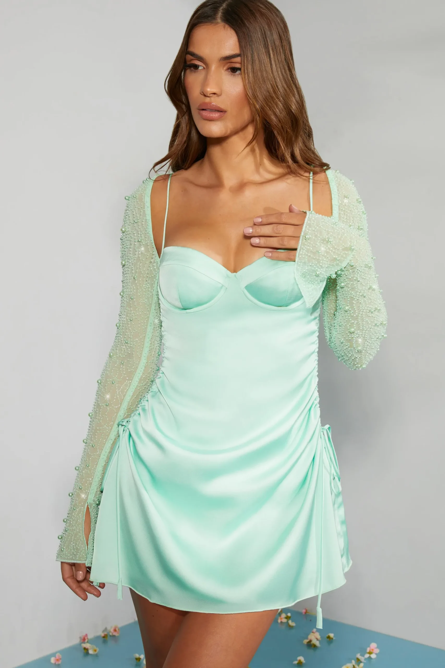 Oh Polly Women'S Clothing Sale - $65 And Under | Women'S Clothing Sale - $40 And Under^Long Sleeve Embellished A-line Mini Dress in Mint