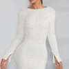 Oh Polly Party Dresses | Bride To Be^Long Sleeve Embellished Backless Mini Dress in Ivory
