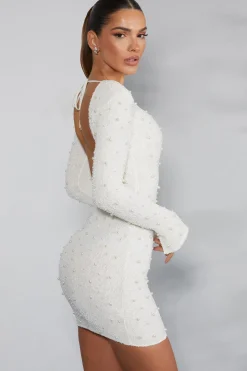 Oh Polly Party Dresses | Bride To Be^Long Sleeve Embellished Backless Mini Dress in Ivory