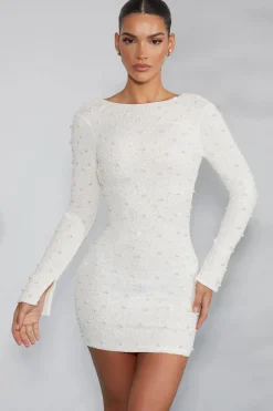 Oh Polly Party Dresses | Bride To Be^Long Sleeve Embellished Backless Mini Dress in Ivory