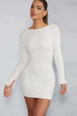 Oh Polly Party Dresses | Bride To Be^Long Sleeve Embellished Backless Mini Dress in Ivory