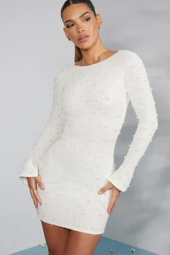 Oh Polly Party Dresses | Bride To Be^Long Sleeve Embellished Backless Mini Dress in Ivory