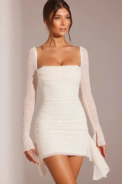 Oh Polly Party Dresses | Bride To Be^Long Sleeve Embellished Cowl Neck Mini Dress in White