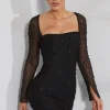 Oh Polly Party Dresses | Birthday^Long Sleeve Embellished Corset Mini Dress in Black