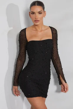 Oh Polly Party Dresses | Birthday^Long Sleeve Embellished Corset Mini Dress in Black