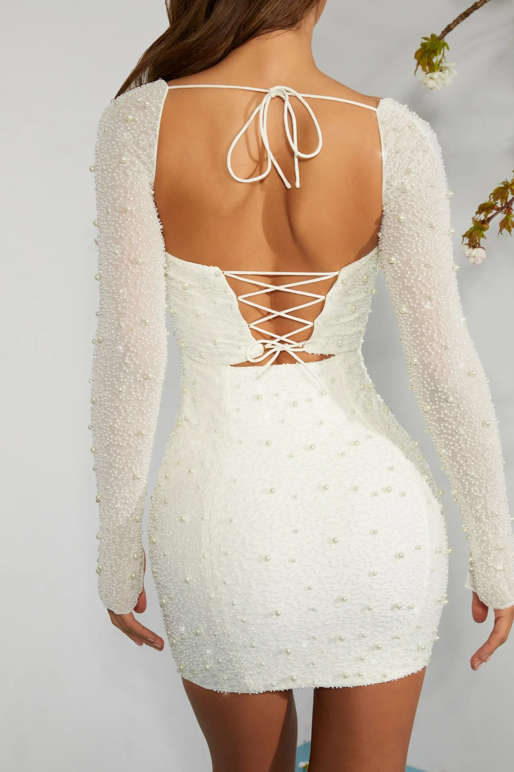 Oh Polly Party Dresses | Bride To Be^Long Sleeve Embellished Corset Mini Dress in Ivory