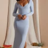 Oh Polly Women'S Clothing Sale - $65 And Under | Women'S Clothing Sale - $40 And Under^Long Sleeve Exposed Bra Maxi Dress in Blue