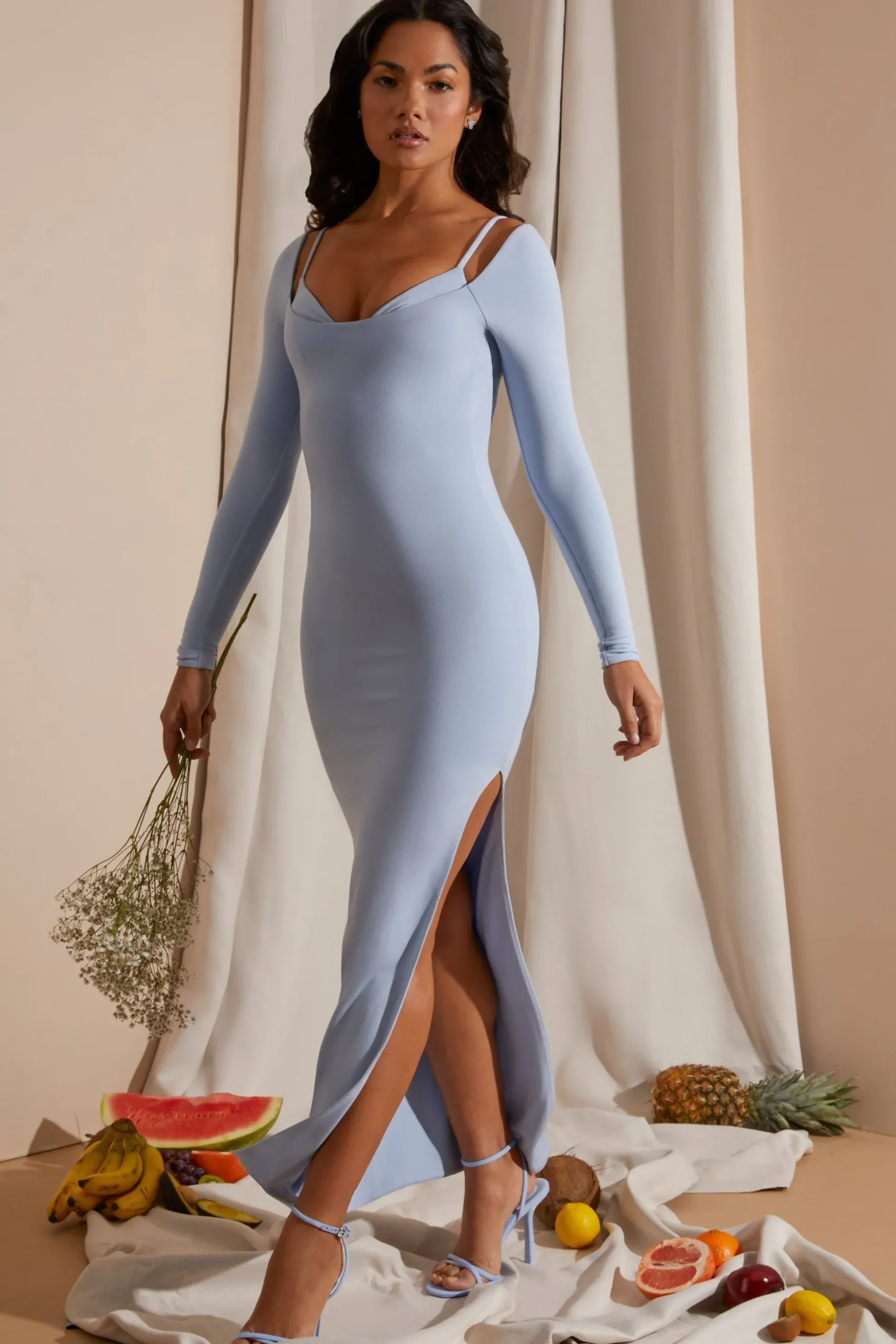 Oh Polly Women'S Clothing Sale - $65 And Under | Women'S Clothing Sale - $40 And Under^Long Sleeve Exposed Bra Maxi Dress in Blue