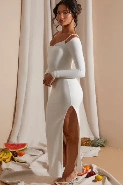 Oh Polly Women'S Clothing Sale - $65 And Under | Bride To Be^Long Sleeve Exposed Bra Maxi Dress in White