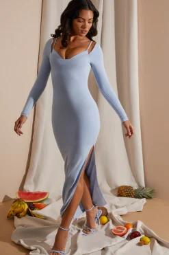 Oh Polly Women'S Clothing Sale - $65 And Under | Women'S Clothing Sale - $40 And Under^Long Sleeve Exposed Bra Maxi Dress in Blue