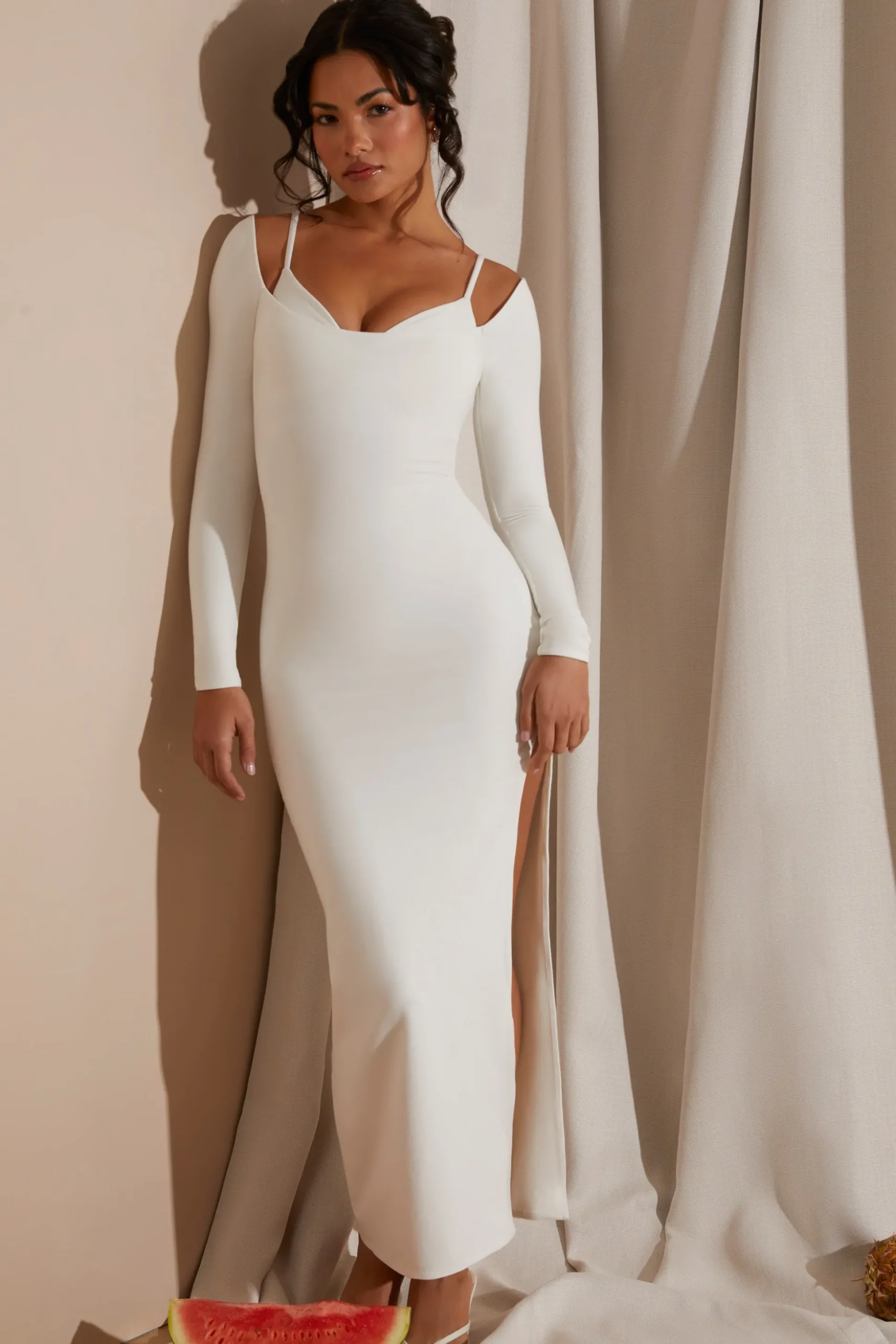 Oh Polly Women'S Clothing Sale - $65 And Under | Bride To Be^Long Sleeve Exposed Bra Maxi Dress in White
