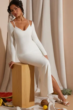 Oh Polly Women'S Clothing Sale - $65 And Under | Bride To Be^Long Sleeve Exposed Bra Maxi Dress in White