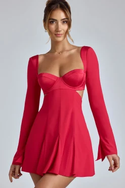 Oh Polly Women'S Clothing Sale - $65 And Under^Long Sleeve Godet Mini Dress in Cherry Red CherryRed