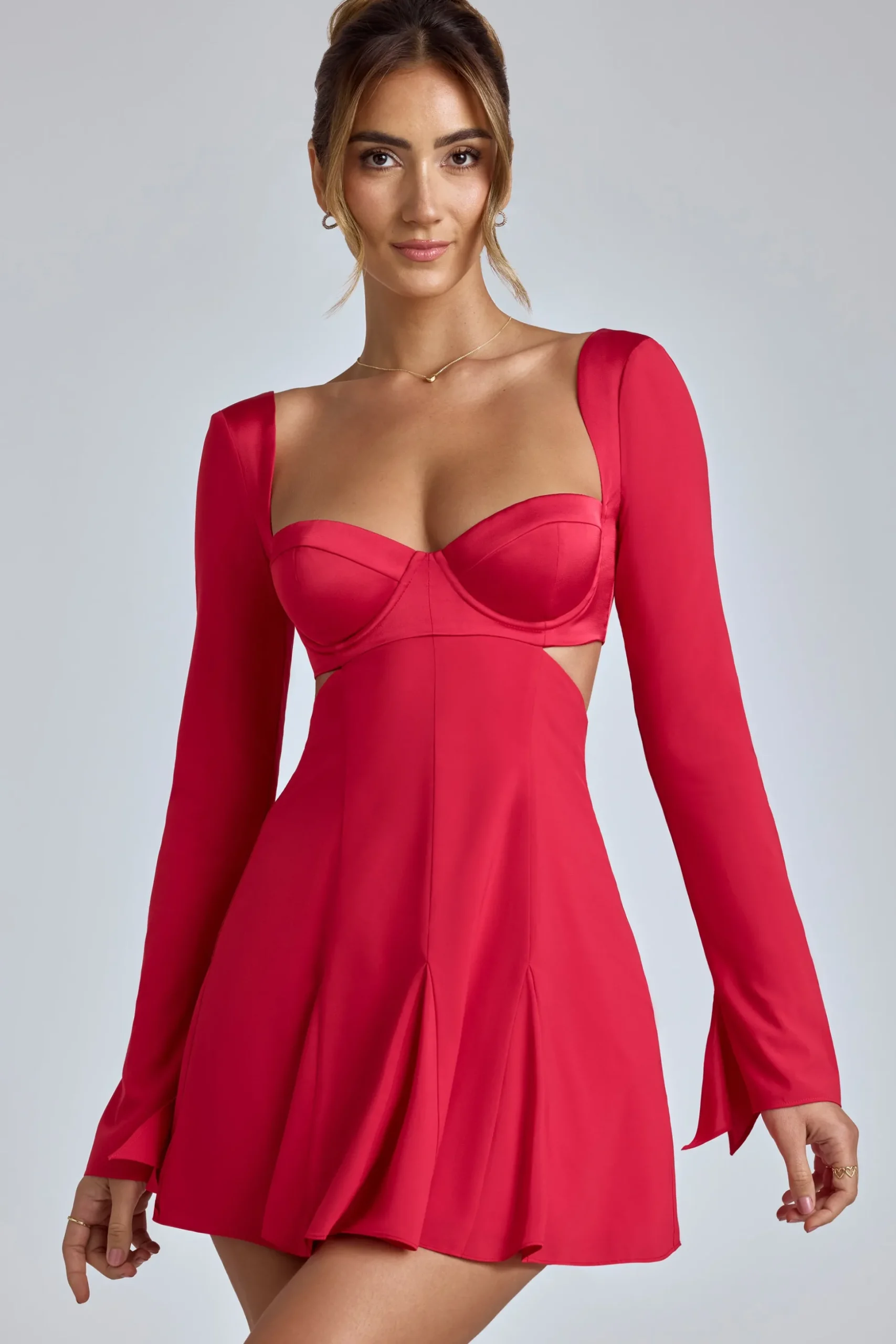 Oh Polly Women'S Clothing Sale - $65 And Under^Long Sleeve Godet Mini Dress in Cherry Red CherryRed
