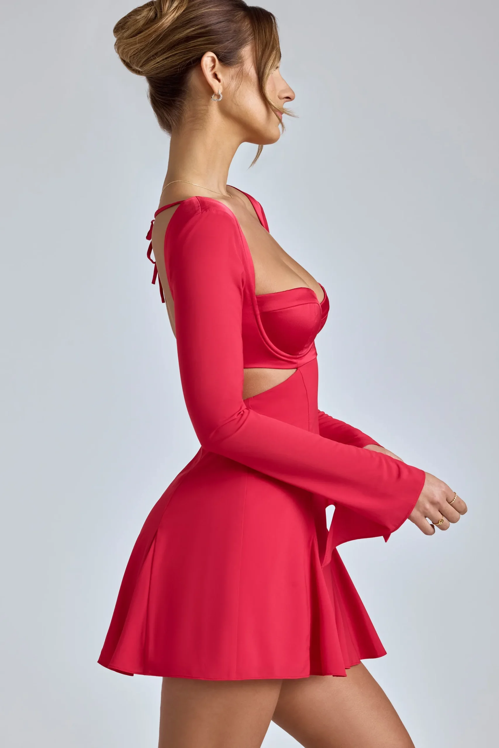 Oh Polly Women'S Clothing Sale - $65 And Under^Long Sleeve Godet Mini Dress in Cherry Red CherryRed