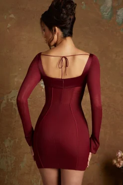 Oh Polly Women'S Clothing Sale - $65 And Under | Women'S Clothing Sale - $40 And Under^Long Sleeve Lace Up Corset Micro Mini Dress in Wine