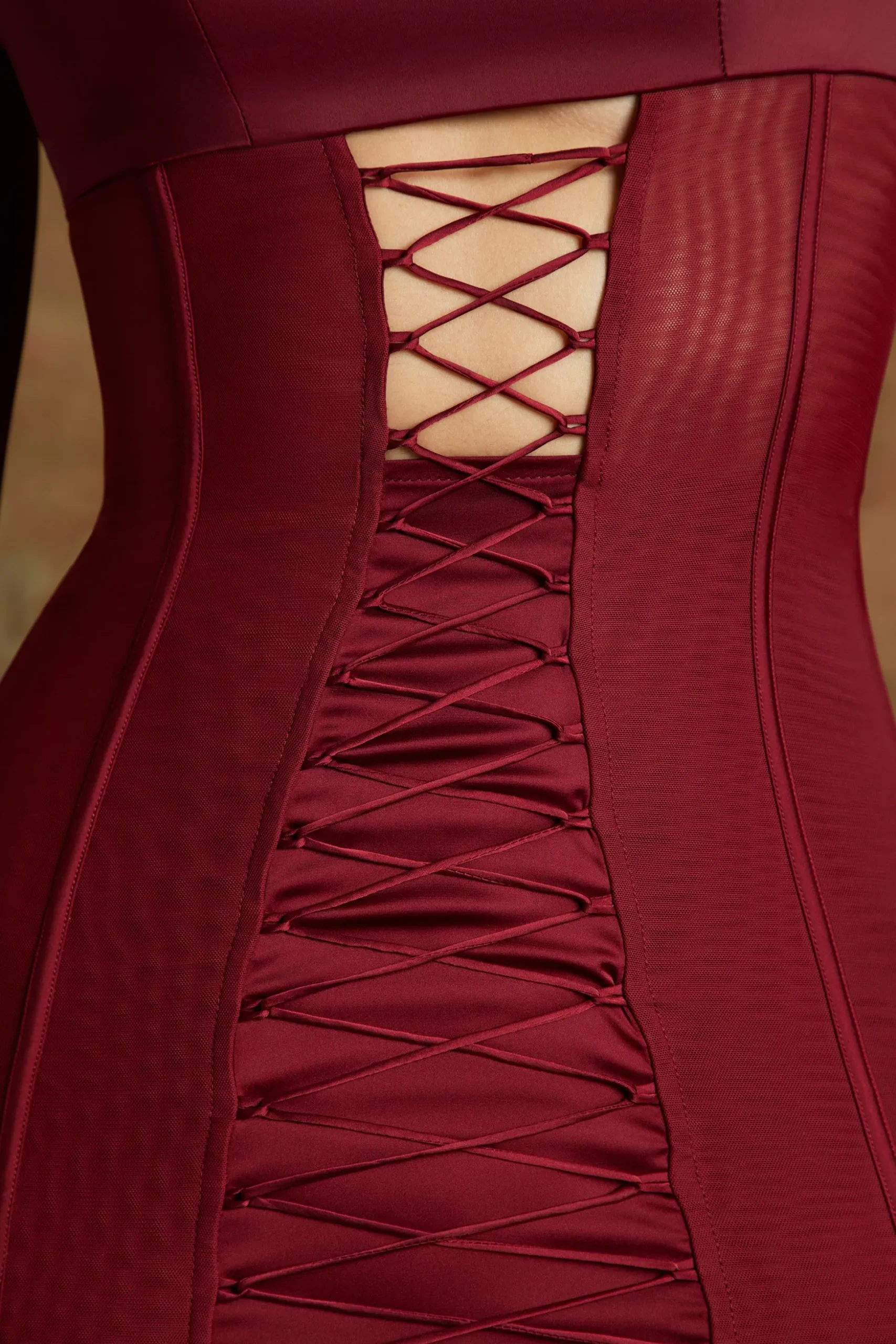 Oh Polly Women'S Clothing Sale - $65 And Under | Women'S Clothing Sale - $40 And Under^Long Sleeve Lace Up Corset Micro Mini Dress in Wine