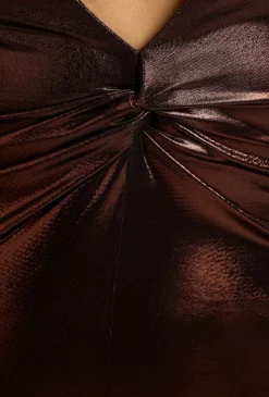 Oh Polly Women'S Clothing Sale - $65 And Under | Party Dresses^Long Sleeve Metallic Jersey Evening Gown in Copper Bronze CopperBronze