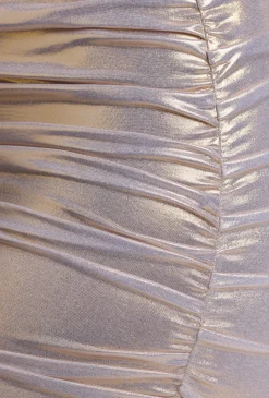 Oh Polly Party Dresses | Birthday^Long Sleeve Metallic Jersey Mini Dress in Light Gold LightGold