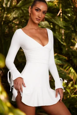 Oh Polly Elevated Essentials | Bride To Be^Long Sleeve Ruched A-Line Mini Dress in White